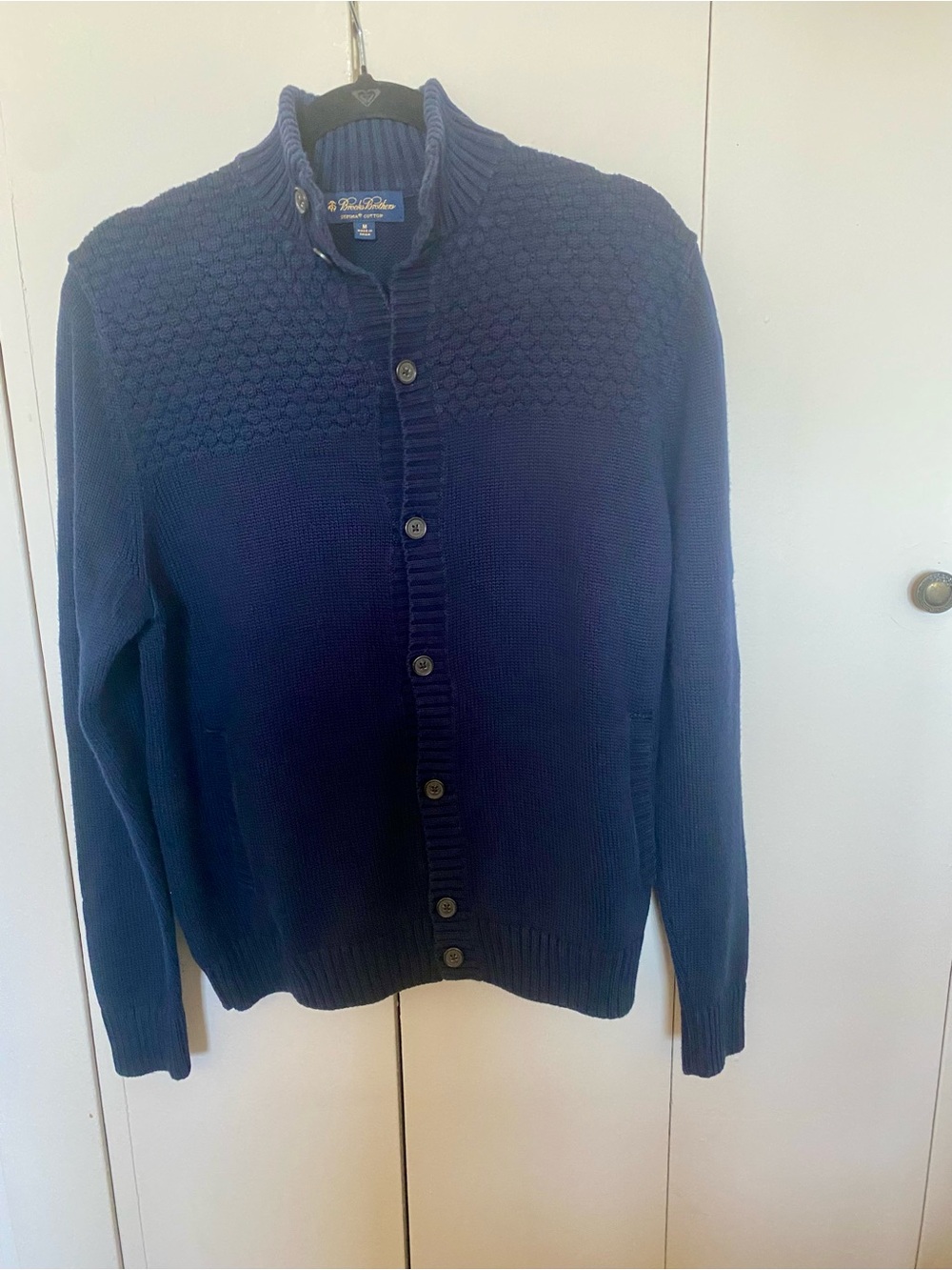 Brooks Brothers Mens M Supima Cotton Button Front Cardigan Sweater Navy Blue EUC
